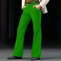 Vue détaillée du pantalon patte d'eph pour homme vert vif, coupe slim avec poches - Vert Fluorescent