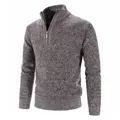 Maglione invernale da uomo in maglia con collo alto e mezza zip in marrone melange - Caffè