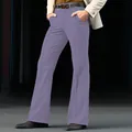 Élégant pantalon évasé lavande pour hommes, coupe ajustée en sergé extensible - Violet