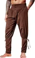 Dettaglio che mostra le caviglie allacciate e la vita a bottoni dei pantaloni medievali. - Taglia M / Pantaloni e gonne / Marrone