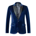 Dettaglio giacca da uomo in velluto blu reale con revers neri a punta e fodera paisley - Taglia S / Top / Blu