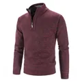 Herren Strickpullover in Burgund mit Stehkragen und Reißverschluss für den Winter - M / Oberteile / Rot