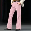 Pantalon évasé rose pour homme en sergé avec coupe ajustée et détail de pli classique - Rose