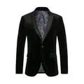 Elegante blazer da uomo in velluto nero con fodera paisley blu e design slim fit - Taglia S / Top / Nero