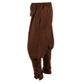 Side view detail of brown medieval pirate pants featuring adjustable lace-up ankle cuffs - Brown