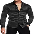 Elegant herenoverhemd met lange mouwen in glanzend zwart satijn voor jaren 70 discofeesten. - 3XL / Tops / Zwart