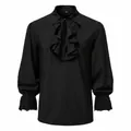 Elegante zwarte steampunk herenoverhemd met ruches en victoriaanse kanten manchetten - S / Tops / Zwart