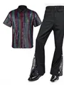 Vue détaillée d'un costume disco des années 70 avec chemise à paillettes et pattes d'eph - S / Haut Et Bas / Ensemble Multicolore