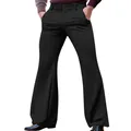 Detailed close-up view of men's black formal slim fit flared trousers in plain color - S / Bottoms / Black
