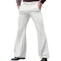 Men's formal white slim fit flared trousers featuring slanted pockets and bell bottoms - S / Bottoms / White