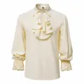 Heren steampunk overhemd in khaki met elegante ruches en geborduurde manchetten - S / Tops / Khaki