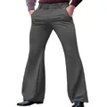 Macro view of slim-fit men's solid flare pants featuring elegant slanted side pockets. - S / Bottoms / Gray