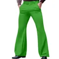Detailed view of men's bright green slim fit flare trousers with functional side pockets - Green