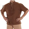 Middeleeuws bruin heren tuniekhemd met vetersluiting, Viking en steampunk retro stijl. - M / Tops / Donkerbruin