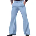 Detail view of men's slim fit solid light blue flared dress pants with side pockets - Light Blue