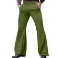 Detail shot of men's stylish olive green slim fit stretch trousers with flare leg - Army Green