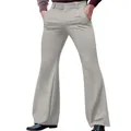 Detailed view of men's grey stretch slim fit flare trousers with bell-bottom cut - Light Gray