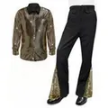 Costume disco homme années 70 avec chemise à paillettes dorées et pantalon évasé noir - S / Haut Et Bas / Ensemble Or