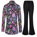Retro 70er Disco Outfit für Herren mit Paisley-Hemd und schwarzer Schlaghose Set - S / Oberteil Und Unterteil / Mehrfarbige Schwarze Kombination