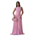 Elegantes rosa ärmelloses Maxikleid mit Rundhalsausschnitt und Faltenrock Detail - S / Oberteil und Hose / Rosa