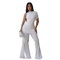 Eleganter weißer geraffter Jumpsuit mit schickem asymmetrischem Schärpendetail für Damen - S / Oberteile / Weiß