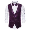 Gilet à paillettes violettes pour homme, idéal pour la scène et les cérémonies - S / Hauts / Violet