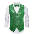 Men's green sequin performance vest with matching bow tie for stage and hosting - Green