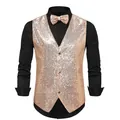 Sparkling gold sequined men's stage performance vest with matching bow tie. - Champagne