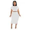 Set due pezzi bianco con gonna midi a frange e crop top a maniche corte - Bianco