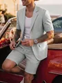 Ensemble costume homme à carreaux gris clair avec blazer manches courtes et short. - S / Haut Et Bas / Gris