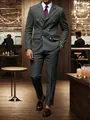Traje clásico de raya diplomática con doble botonadura para bodas y cenas de gala - S / Top Y Pantalón / Gris