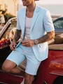Ensemble blazer à manches courtes et short à carreaux bleu clair pour homme - S / Haut Et Bas / Bleu