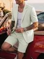 Photo de style de vie d'un ensemble blazer à manches courtes et short à carreaux - S / Haut Et Bas / Vert menthe