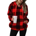 Classica felpa con cappuccio in peluche a quadri rossi e neri con tasca frontale - Taglia S / Top / Rosso
