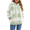 Giacca con cappuccio in peluche con motivo a quadri verdi e bianchi per la moda invernale. - Taglia S / Top / Verde