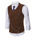 Formal brown double-breasted men's business vest with stylish hanging chain detail - S / Tops / Coffee Brown