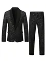 Traje de fiesta de 2 piezas para hombre en negro brillante con estampado de cielo estrellado - S / Top Y Pantalón / Negro