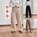 High waist cozy plush fleece wide-leg lounge pants for women available in multiple colors - Apricot