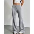 Pantalones acampanados grises de cintura alta con cordón para mujer invierno - XS / Bottoms / Gris