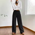 High-waisted black fuzzy wide-leg sweatpants for women's stylish autumn winter loungewear - S / Bottoms / Black