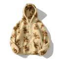 Felpa con cappuccio in pile albicocca con stampa orso cartoon, zip e morbida consistenza Sherpa. - Taglia S / Top / Bianco avorio