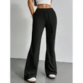 Pantalones acampanados negros de cintura alta para mujer con cordón ajustable - XS / Bottoms / Negro