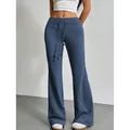 Pantalones de campana de cintura alta con cordón para mujer en azul para un look elegante. - XS / Bottoms / Azul