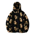 Felpa con cappuccio in pile nero con simpatico motivo a orsetto per donna autunno inverno - Taglia S / Top / Nero