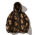 Felpa con cappuccio in sherpa marrone da donna con stampa orsetto e cerniera lampo - Taglia S / Top / Caffè