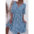 Chic light blue short sleeve summer midi dress featuring white daisy floral print - S / Tops / Light Blue