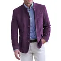 Detail shot of men's vintage purple suede workwear jacket with stand collar design - S / Tops / Purple Blue