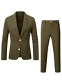 Traje de dos piezas para hombre en color verde oliva con chaqueta y pantalón texturizados - S / Top Y Pantalón / Verde oliva