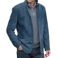 Vista detallada de una chaqueta blazer casual de ante azul vintage para hombre con solapa - S / Tops / Azul claro