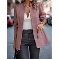 Elegante chaqueta blazer rosa de espiga para mujer, ropa profesional para oficina - L / Tops / Rojo Oscuro